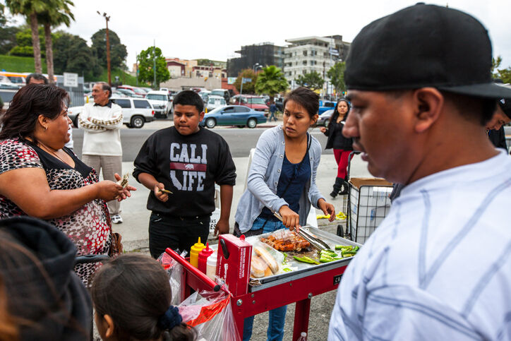 Selling Hot Dogs during Cinco De Mayo Celebration, LA